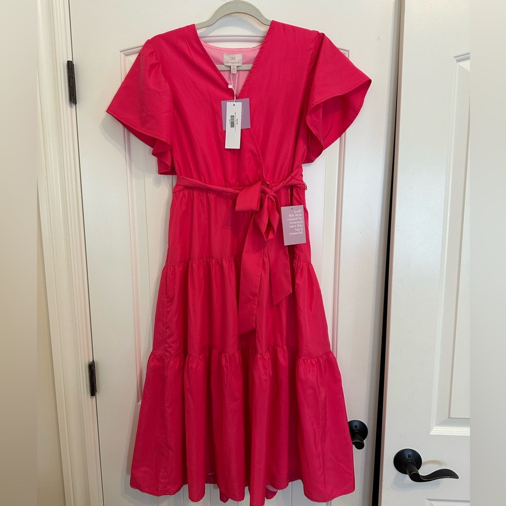 NWT DM Pink Wrap Sundress with Flutter Sleeves and V-Neck